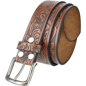 38mm Men Genuine Leather Multi-Style Western Floral Engraved Embossed Belt